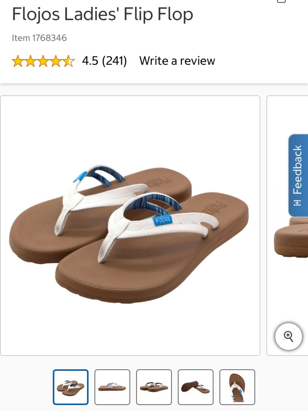 Flojos women’s Brown Footbed White Strap Flip Flops with Blue Accents